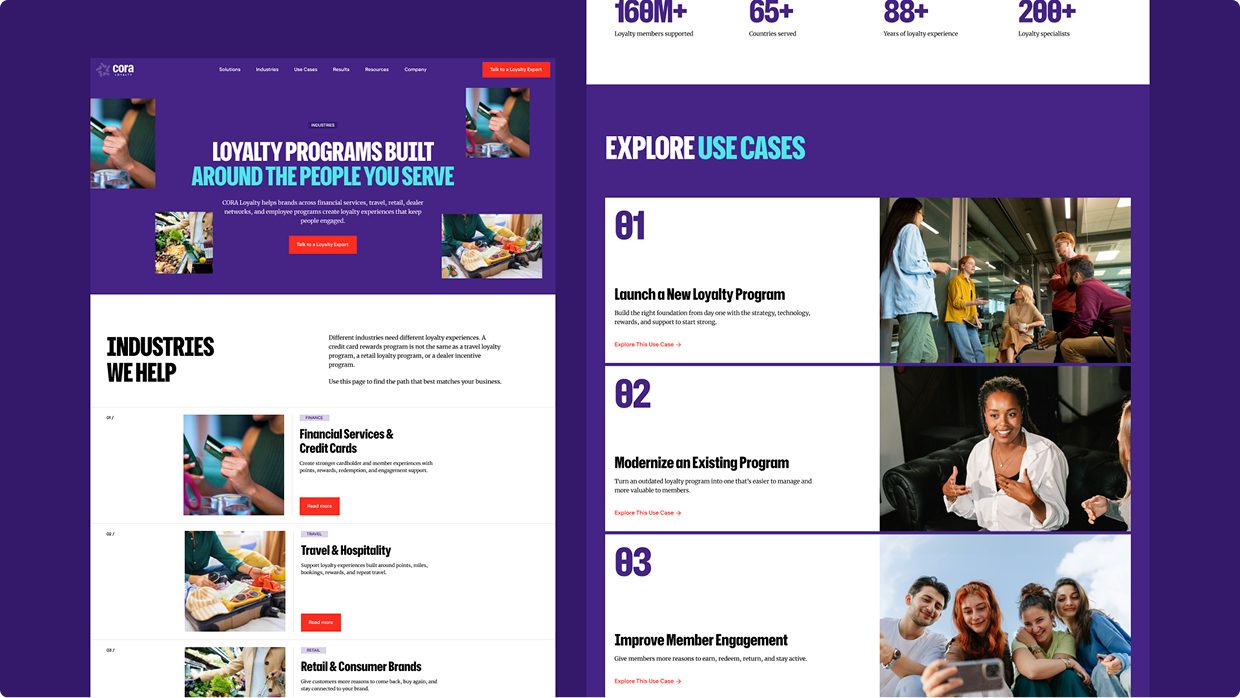 CORA Loyalty site kept current across pages and industries